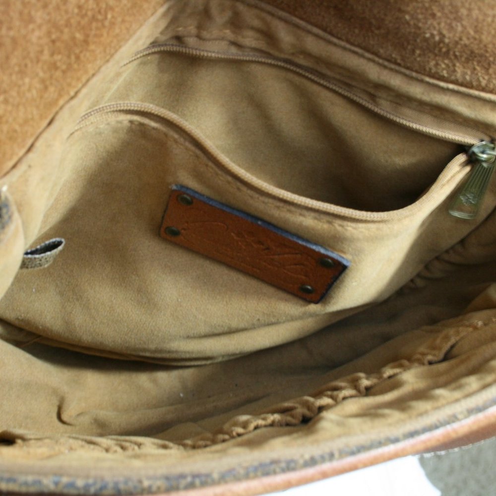 Patricia Nash Brown Italian Pebble Leather Crossbody Saddle Bag w/ Rivets VGC - Picture 10 of 14